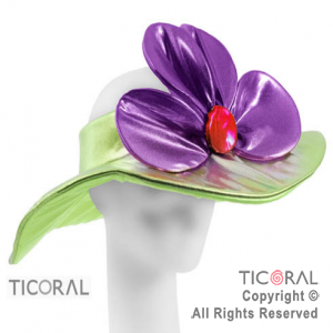 SOMBRERO CAPELINA CON FLOR METAL VERDE MANZANA x 1